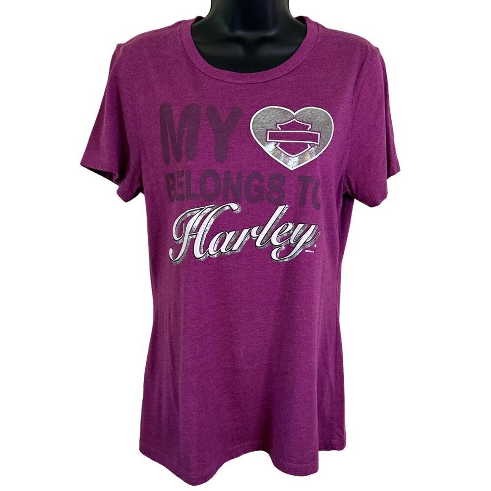 Harley Davidson My Heart Belongs To Harley Purple Graphic Women's Tee Size XL